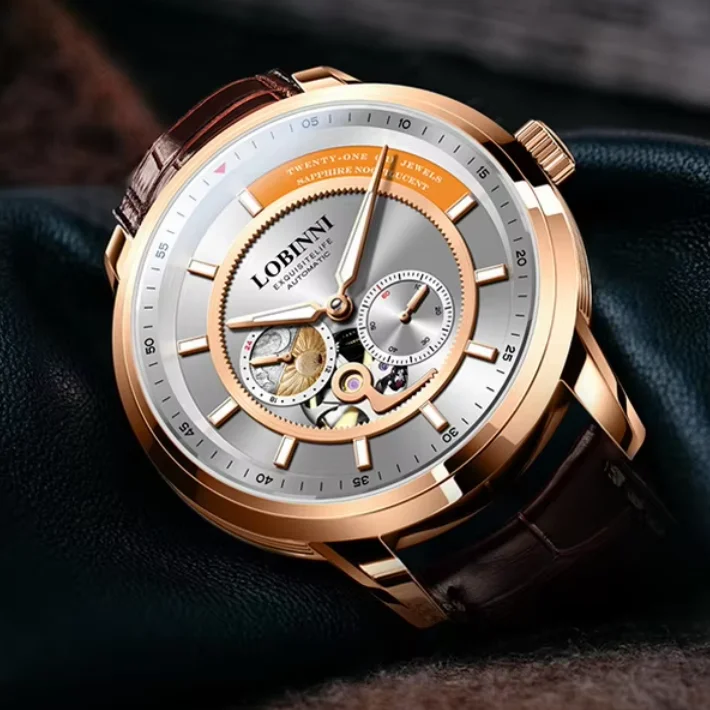 LOBINNI Men Automatic Watch 41.5mm Mechanical Wristwatch 50M Waterproof Sapphire Mirror Miyota 82S7 24 Hours Sun-Moon Dial