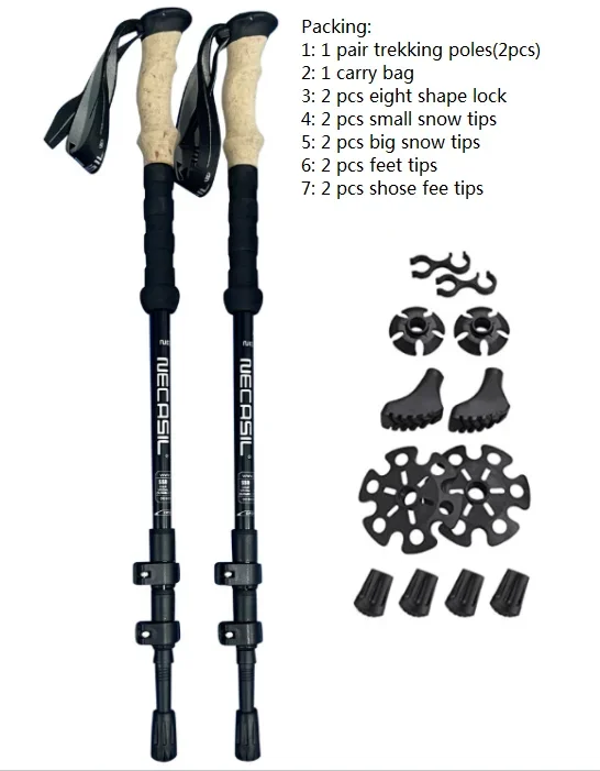 

6061 aluminum Foldable Trekking Pole Nordic Walking Stick Telescopic Hiking Pole with Flip Lock