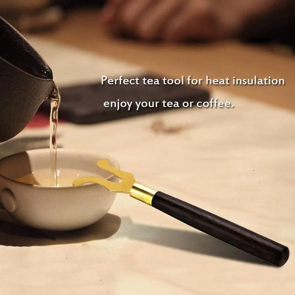 Wooden Handle Teapot Lid Fork Brass Material Lightweight Design Tea Clip Fork Heat-Resistant 6.30x1.85x0.59in Tea Pot Clip