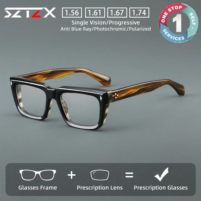 SZTZX Durable Casual Style Thick Square Frame Prescription Glasses Anti Blue Light Myopia Eyewear Progressive Reading Glasses