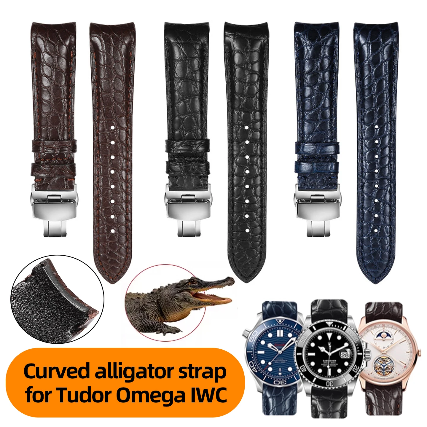 ل رولكس ديتجست الغواصة أسود أخضر المياه شبح حزام منحني جلد التمساح حزام الساعات ل لونجين سايكو 20 مللي متر 22 مللي متر الرجال