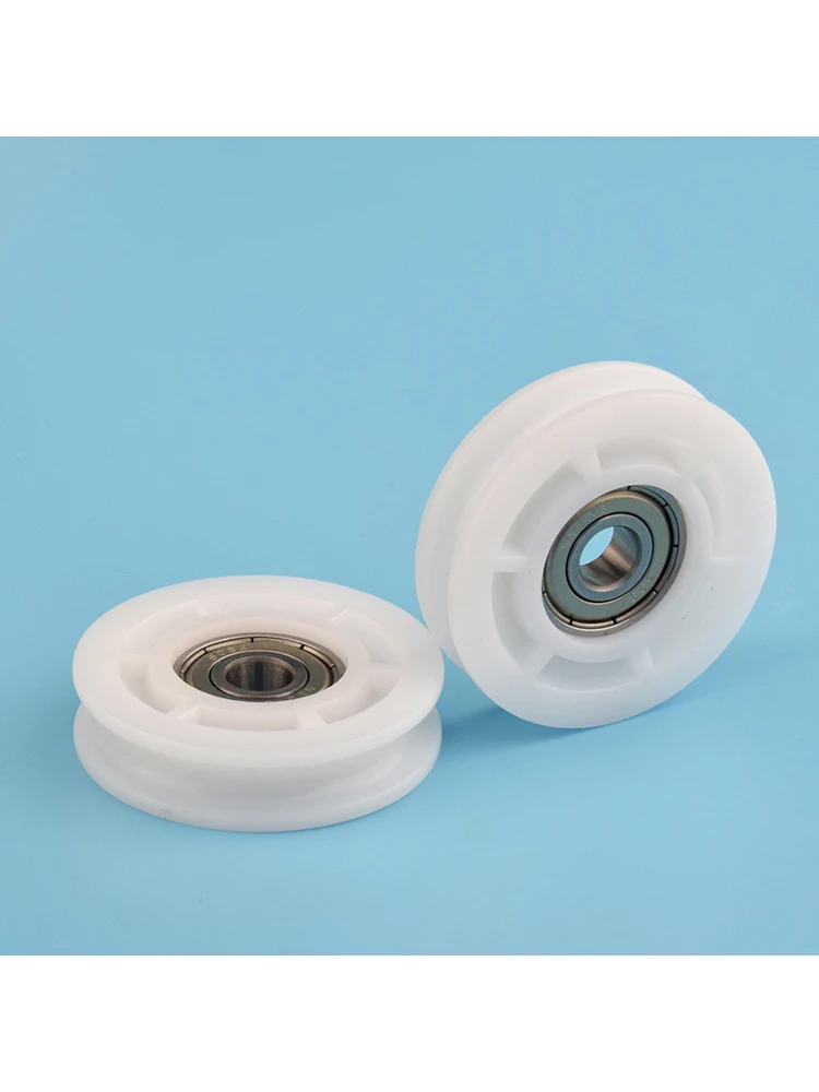 1Pc 8x45x11mm 4.5cm bearing 608 wrapped plastic movable pulley rolling wheel nylon plastic U-groove concave wheel