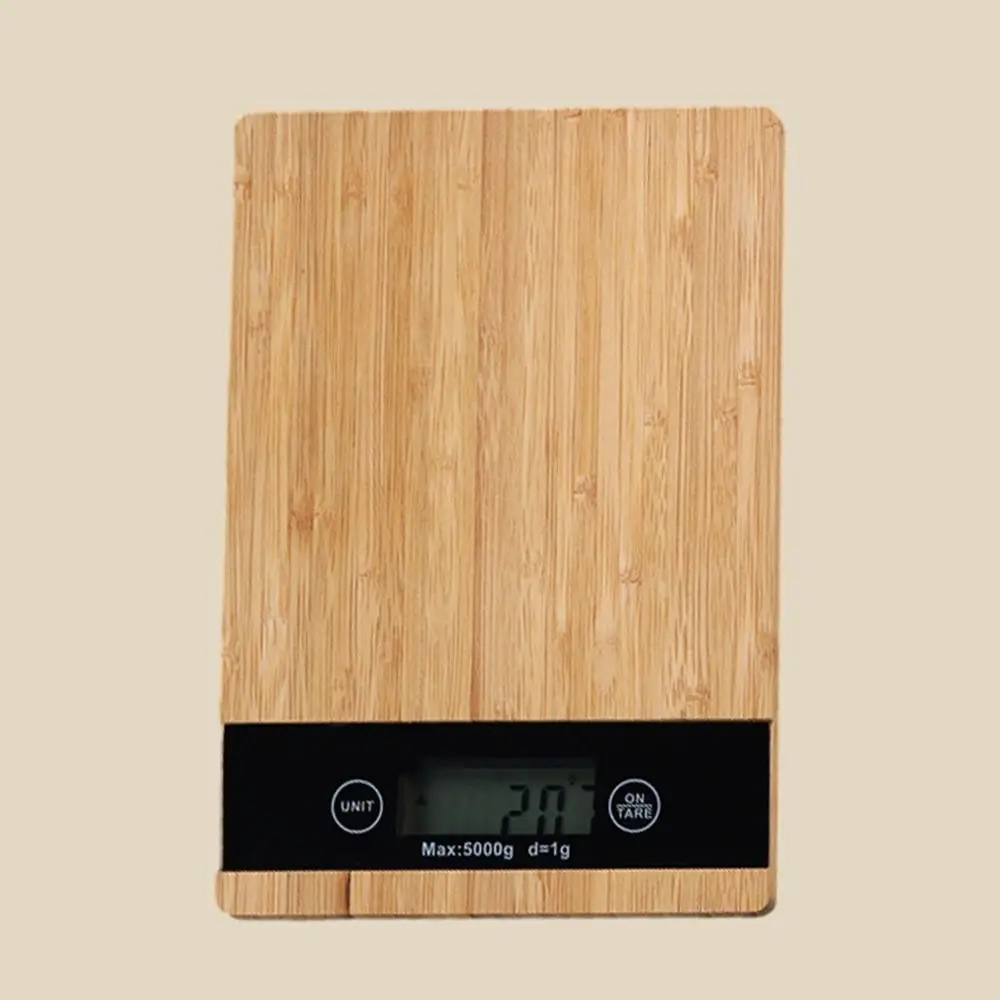 LCD Display Bamboo Kitchen Scale Tare Function 5kg Weighing Digital Food Scales Non-slip Waterproof Electronic Household Scale