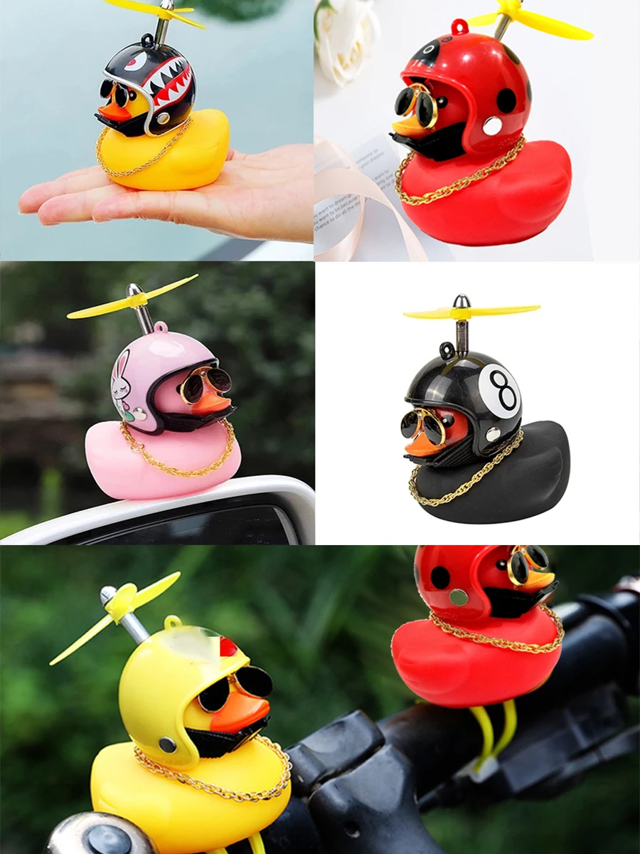 AliExpress NONE Cute Rubber Duck Bicycle Handlebar Bike Decoration with Propellers Glasses Gold Chain Black Yellow Duck Bicycle Horns with Strap
