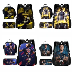 Sports Football Child School For K-Kylians Backpack with Lunch Bags M-Mbappes Pencil Bags School Bags for Boys Girls Best Gift