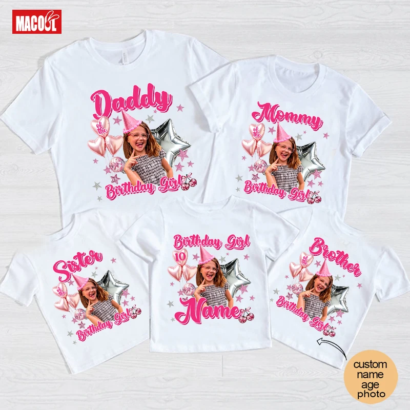 Birthday Girl tshirt Custom Photo outfits Family Matching Shirts Personalized Name Tee teen girls Birthday Party Outfit 9th 1st
