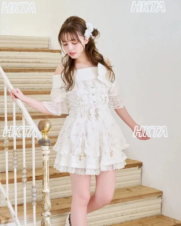 ليز الحلو القوس الكبير التخسيس حزام خارج الكتف التي شيرت فتاة اليابانية لوليتا لطيف الثقيلة الدانتيل المرقعة محبوك تي شيرت السيدات