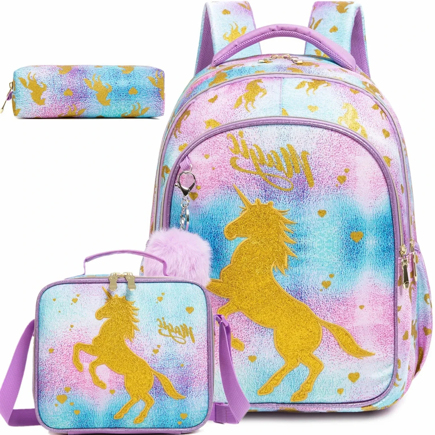 School Backpack for Girls Unicorn Bookbag with Lunch Box for Elementary Students Waterproof School Bags Kawaii Shoulder Bag