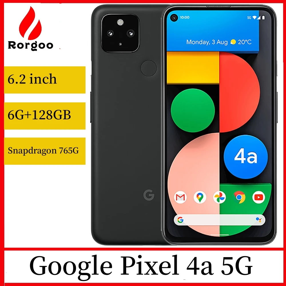 Google Pixel 4a 5G Original Unlocked Mobile Phone 6.2'' Octa Core Android 6GB RAM 128GB ROM 16MP+12MP Camera 4G LTE CellPhone