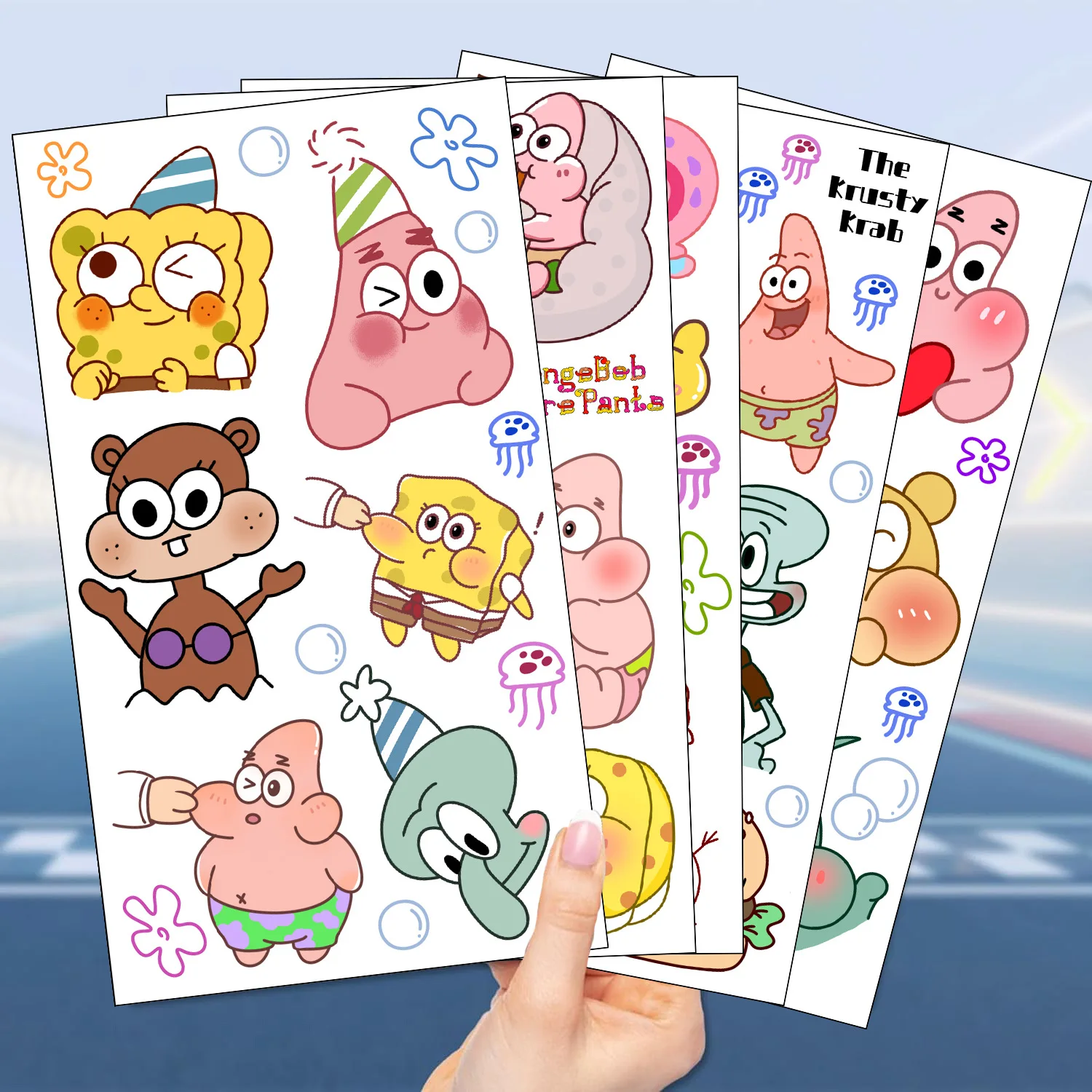 10Pcs/set Cute Cartoon Spongebob Temporary Tattoo Sticker Body Art Tattoo Stickers Cosplay Party Toys For Kids Birthday Gifts