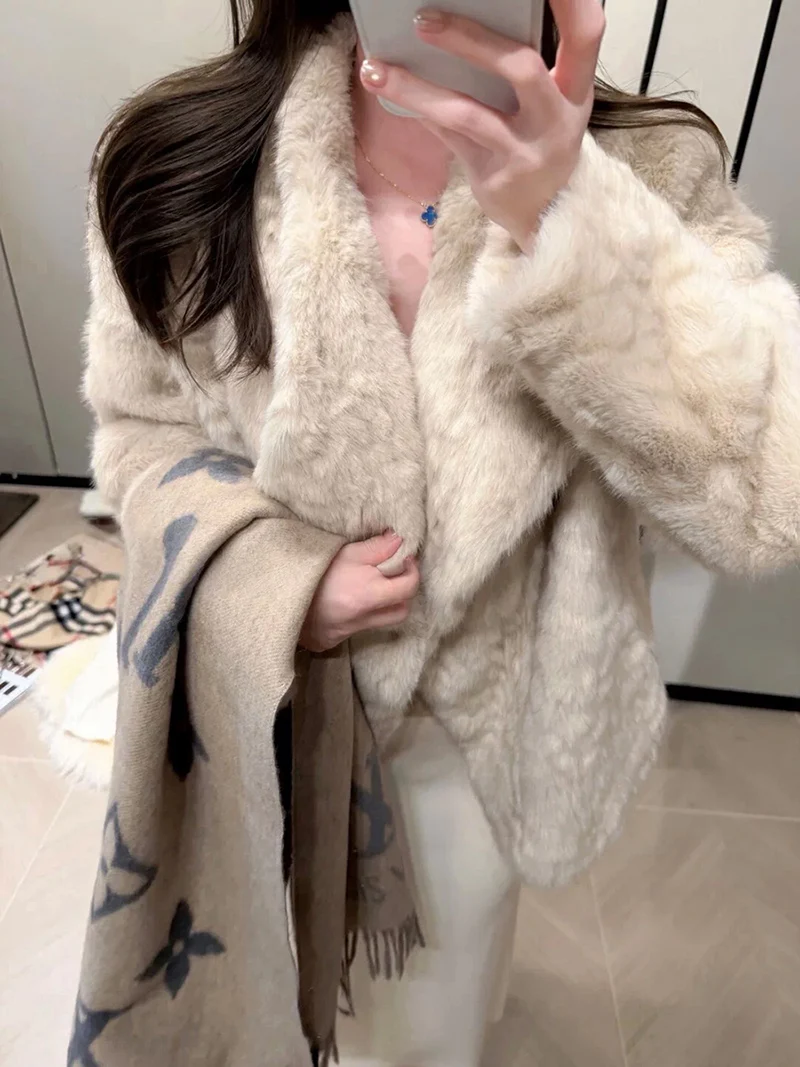 ZADORIN Luxury Faux Rabbit Fur Coat Women Elegant Big Lapel Fluffy Warm Plush Jacket Loose Chic Fur Cardigan Winter Outerwear