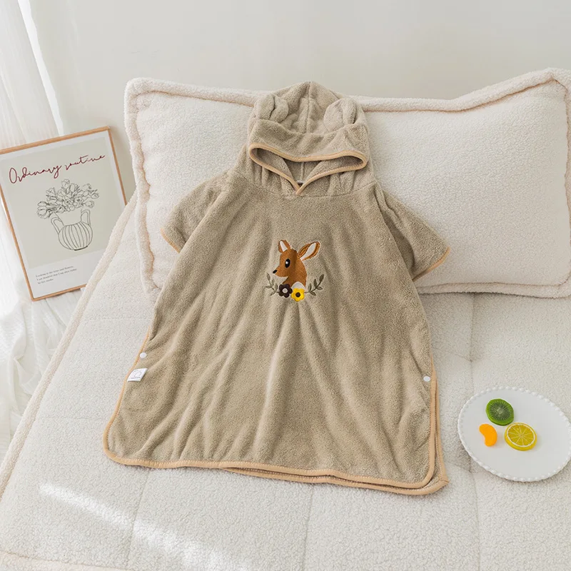 

Embroidery Coral Fleece Hooded Cape Towel Kids Bathrobe Baby More Absorbent Than Cotton Korean Style Bear Bath Towel