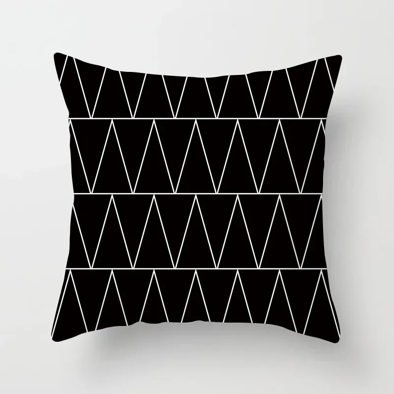 Black and White Geometric Decorative Pillowcase Polyester  Striped  Cushion Cover Sofa Living Room Pillow