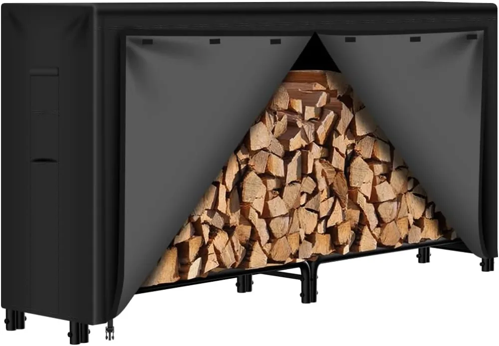 

Firewood Log Rack With Cover Combo Set Waterproof Fireplace Wood Storage Steel Tubular Pile Rack Tool Accessories