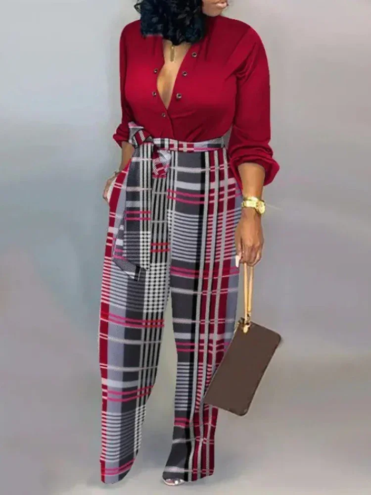 

2024 Spring Autumn New Elegant Women Jumpsuits Long Sleeve Print Belt Office Lady Jumpsuit Casual Female Suits
