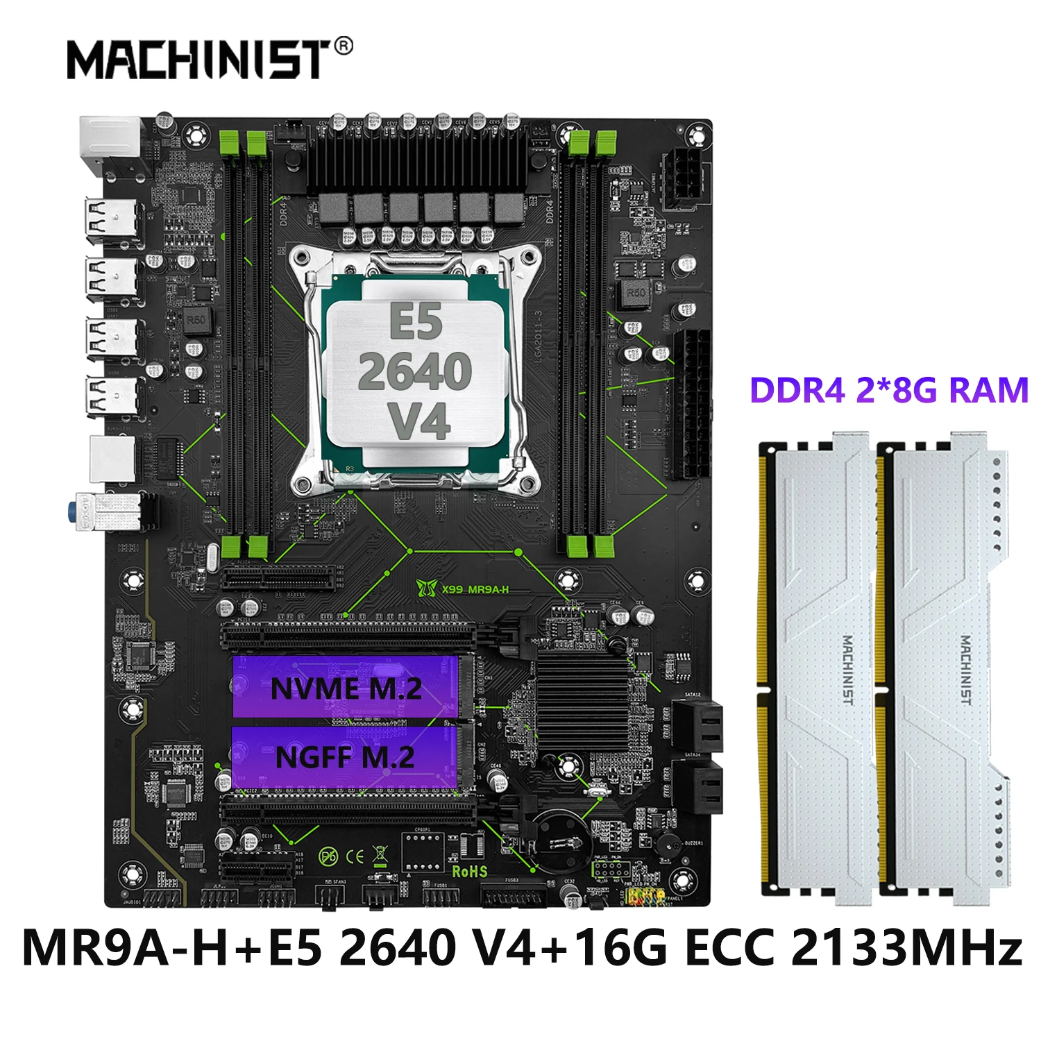 MACHINIST X99 Motherboard Set kit Intel Xeon E5 2640 V4 CPU LGA 2011-3 DDR4 ecc 16GB 2133MHz RAM support NVME m.2 ATX MR9A-H