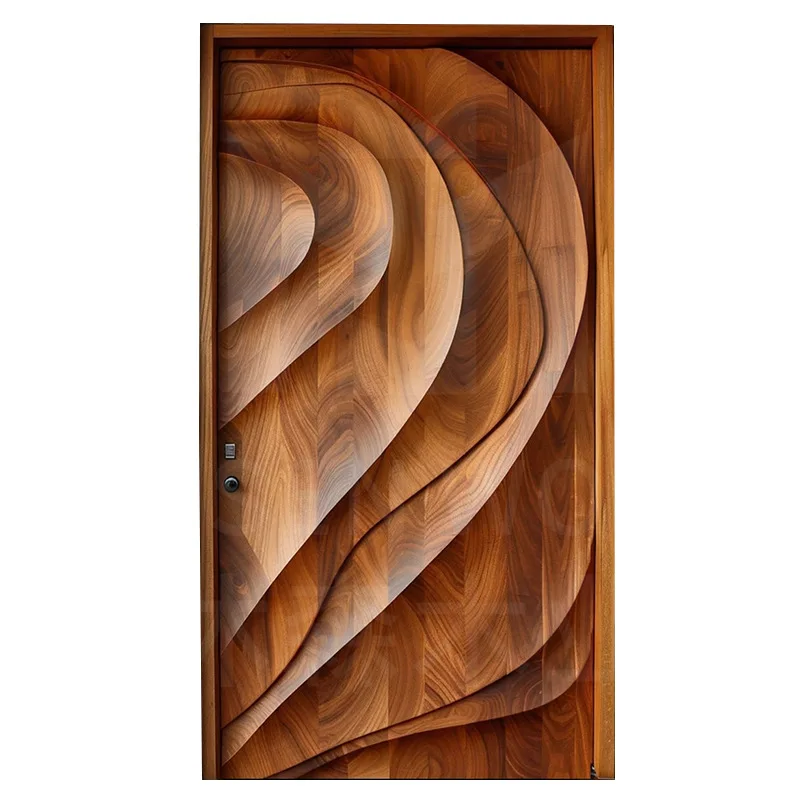 Custom factory gate anti-theft solid wood door hand-carved Chinese deep carving craft wood light luxury entrance door walnut