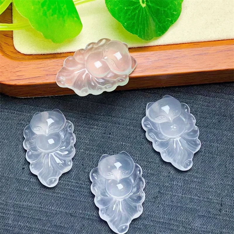 5PCS Natural Clear Quartz Fairy Fox Pendant Crystal Gemstone Healing Energy Stone Fashion Charm Mini Animal Holiday Gift 30mm