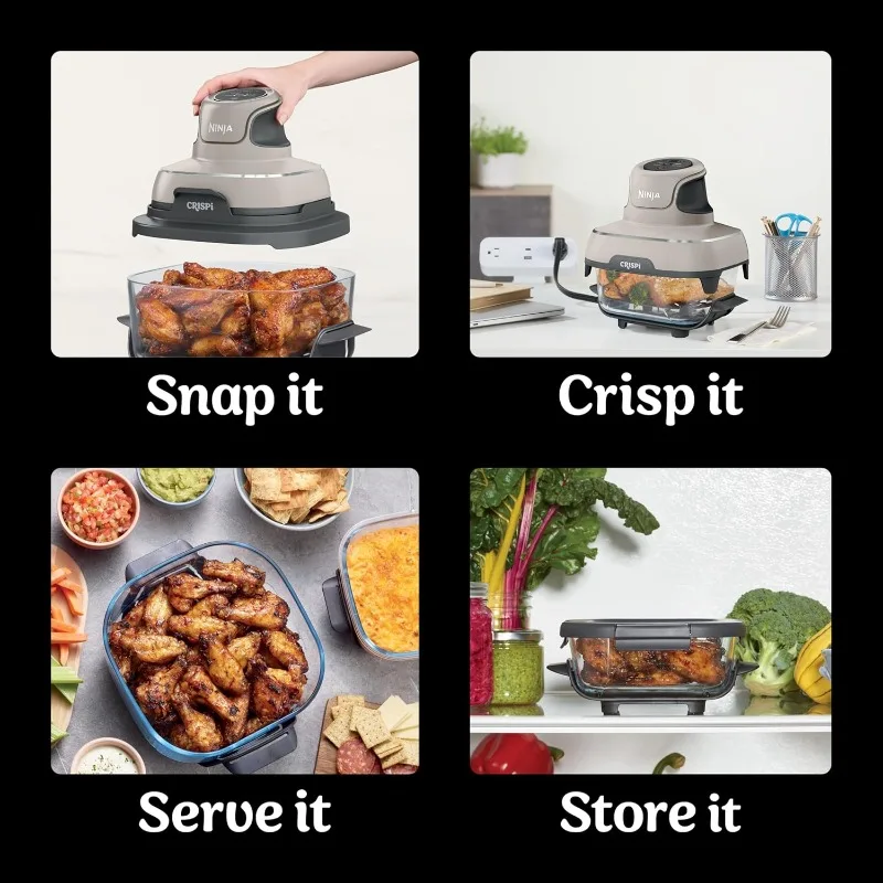 Air Fryer, Microwave, Freezer & Dishwasher Safe, Non Toxic Glass Portable Cooking System, 4 QT & 6 Cup Glass Containers