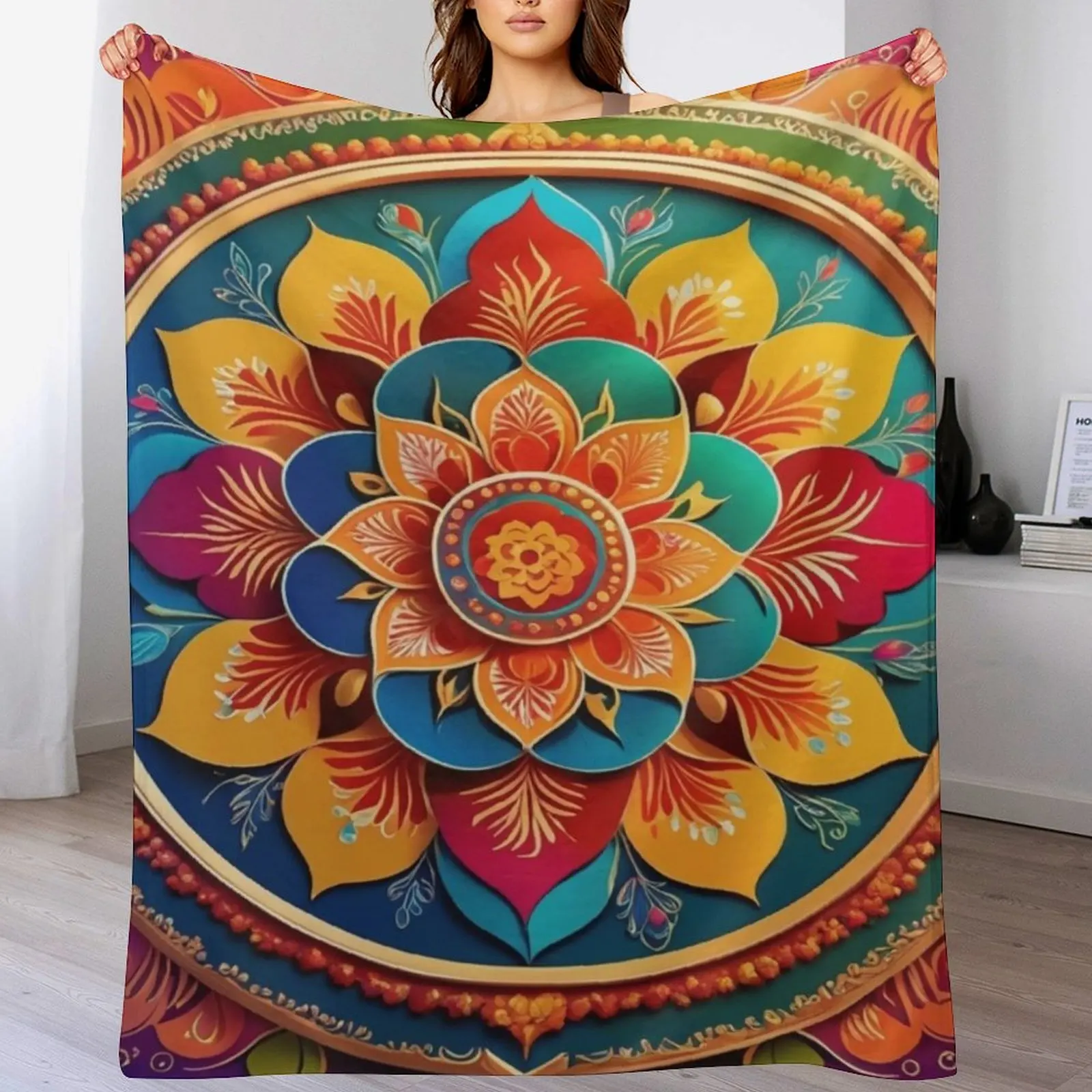 Diwali Rangoli Firecrackers Diya Throw Blanket