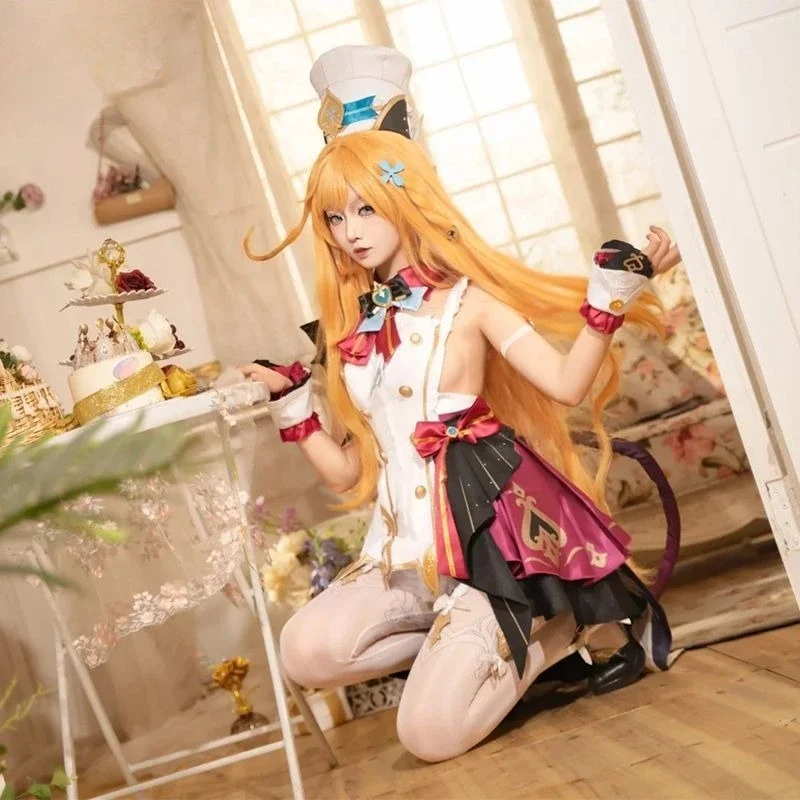 

In Stock XS-2XL Escoffier Genshin Cosplay Anime Game Genshin Impact Cosplay Maid Wig Tail Halloween Party Outfits for Women