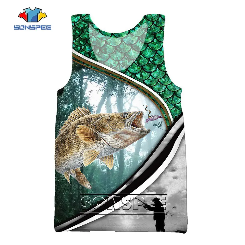 SONSPEE Summer Cool Carp Fishing 3D Printing Sleeveless Vest Men Women's Fisherman Streetwear Plus Size Personality Tank Tops