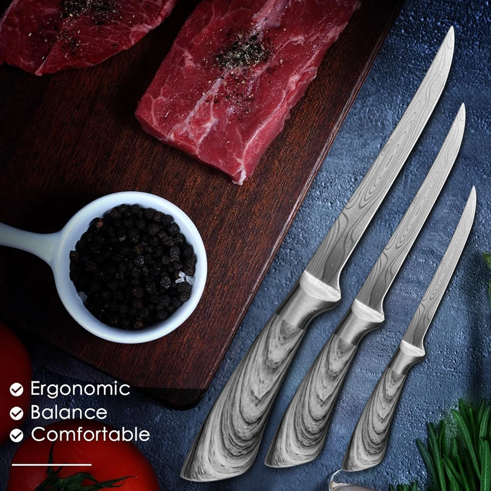 الفولاذ المقاوم للصدأ سكين الصيد 6 7 8 بوصة فيليه سكين قطعة العاج سكاكين الشيف تقليد دمشق نمط فائدة الساطور المطبخ أداة