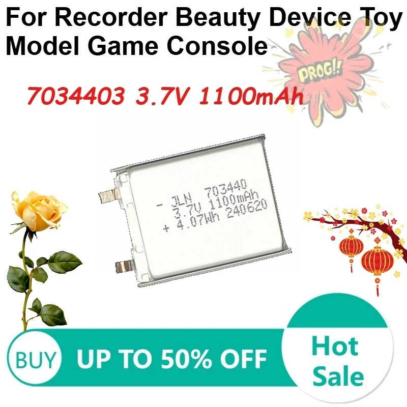 

2 pcs 7034403 3.7V 1100mAh Polymer Lithium Battery for Recorder Beauty Device Toy Model Game Console Rechargeable Batteries
