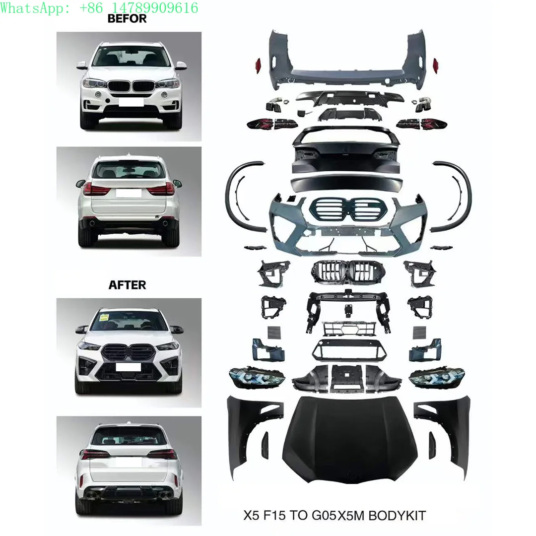 Body Kit for  X5 F15(2013-2018)to G05 X5M(24) Model, Featuring a Bumper, Grille, Hood, Fenders, and Headlights.