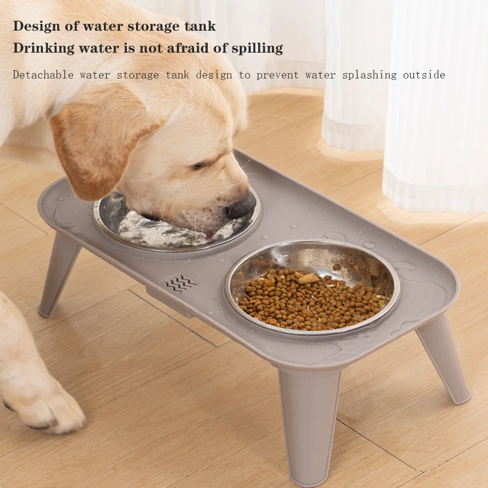 Elevated Dog Bowls Detachable Raised Dog Bowls Stand With 2 Stainless Steel Bowl Water Storage Box Non-Slip Pet Bowl For Cat Dog