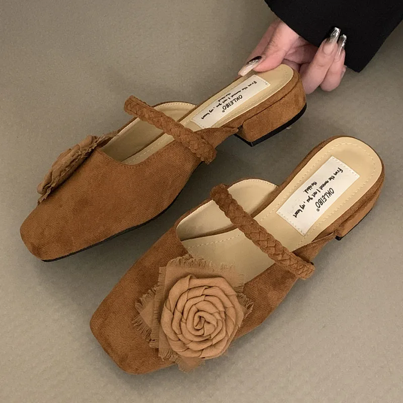 Female Slip On Footwear Shallow Ladies Slides Slippers Shoes Mules Fashion Flower Slippers Women Low Heel Shoes 2024 New