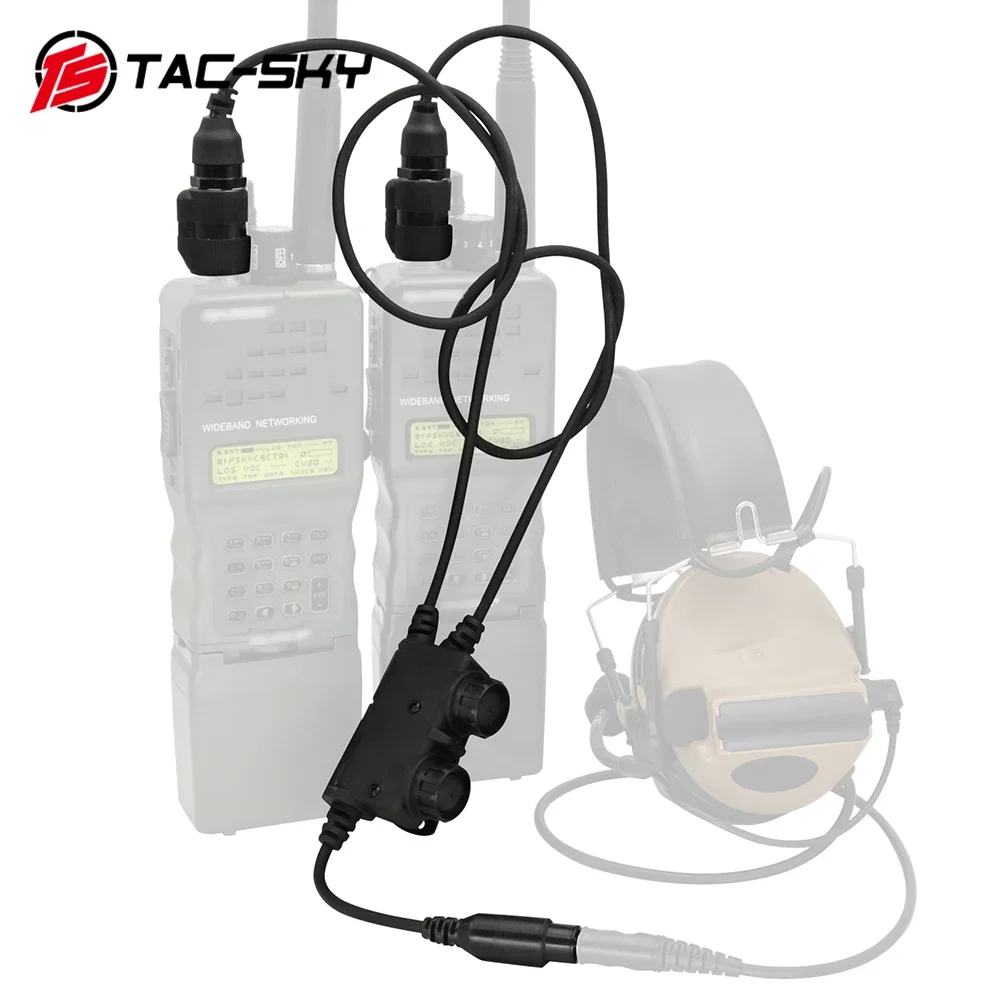 TAC-SKY Tactical Dual-Communication 6-pin PTT RAC Adapter, compatible with COMTAC shooting headsets; suitable for PRC 148/152
