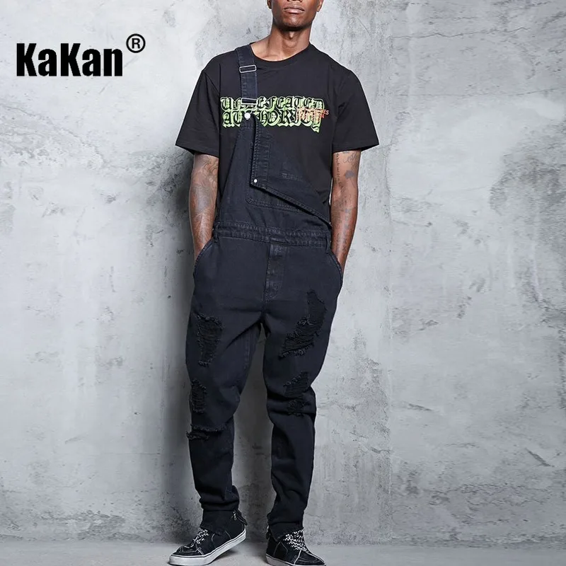 

Kakan-Europe and The United States New Suspenders Jeans Men's, Ripped Popular Workwear Long Jeans K34-802