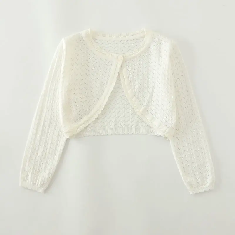 Girl's Spring and Fall Thin Section Outside Wear Small Shawl Cardigan Female Baby Peplum Hollow Cardigan Air Conditioning Shirt