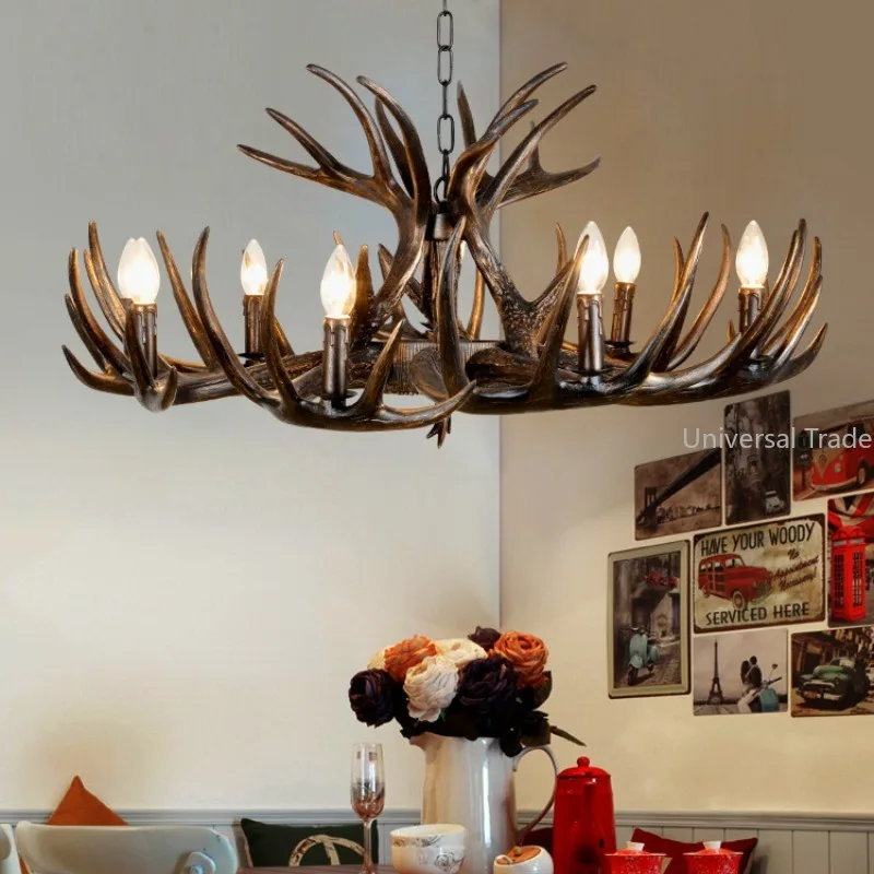 Imagem -02 - American Antler Chandelier For Dining Room Retro Nostálgico Black Deer Horn Lâmpadas Pingente Personalidade Criativa Luz Home Decor