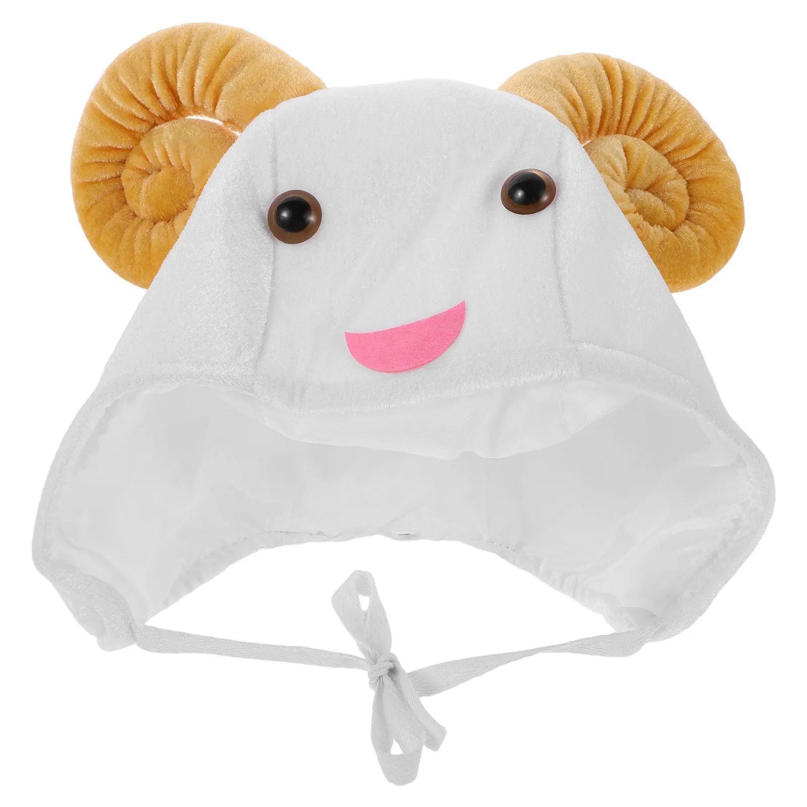 Adult Animal Costume Hat Soft Fleece Lamb Beanie with RAM Horns Lamb Ears for Carnival Easter Christmas Photo Booth Farm Theme