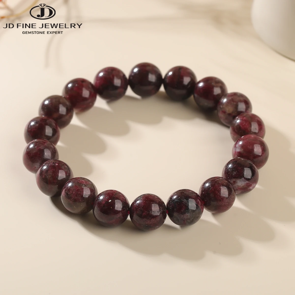 

JD Genuine Natural Stone Dark Red Tourmaline Bead Bracelets Women Men Charm Emotional Healing Stretch Energy Bracelet Gems Gifts