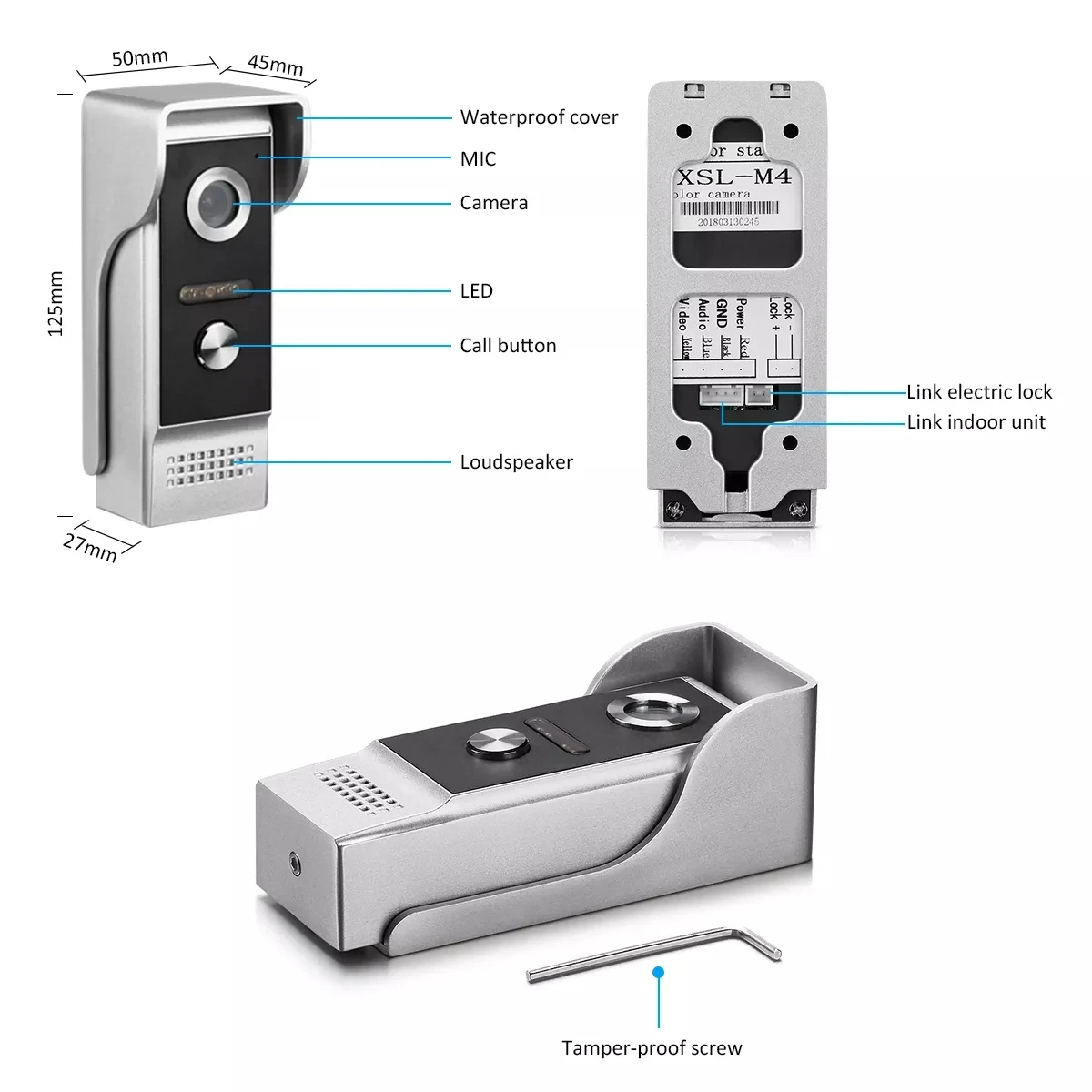 Sistema de Interfono Visual con botón y Sensor de 4 cables, intercomunicador de vídeo con cable y timbre de puerta