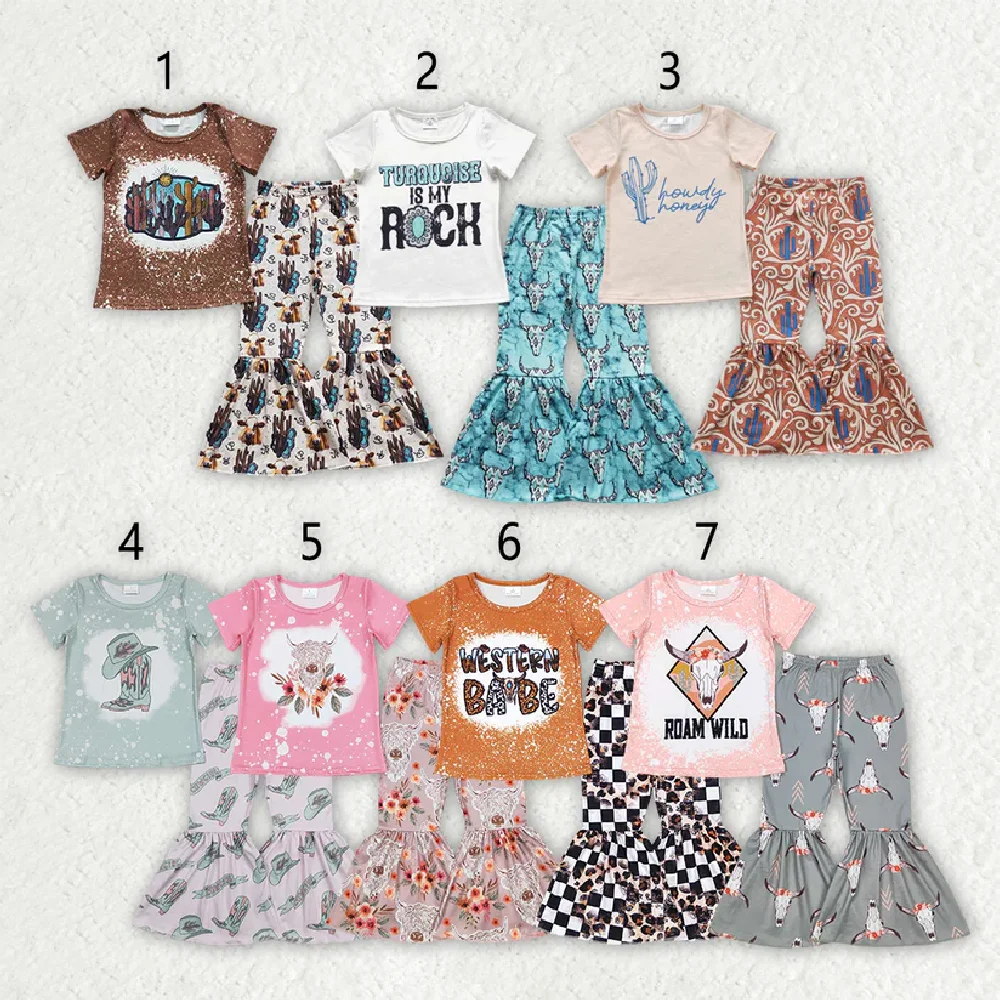 

Sibling Baby Girls Western Shirts Bell Bottom Pants Outfits Sets