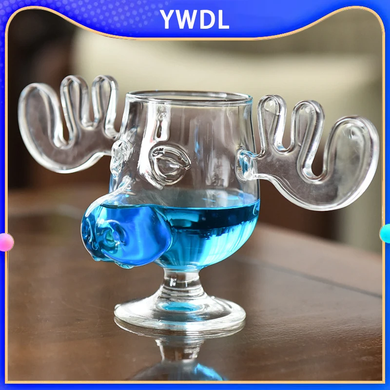 

YWDL 250ml Glass Cup for Tiki Creative Elk Cute Mug Wine Beer Water Juice Milk Glasses Drinkware Shot Cups Christmas Gift