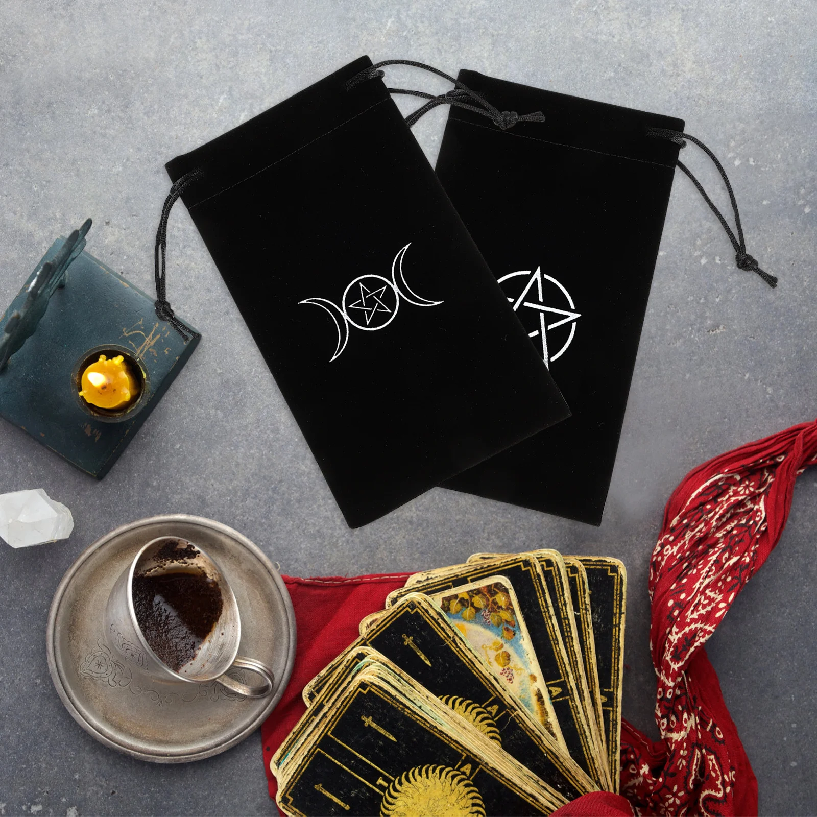 

2Pcs Tarot Bag Pouch Premium Fabric Drawstring Bag for Tarot Cards Small Gift Jewelry Storage Pentacle Decorative Design