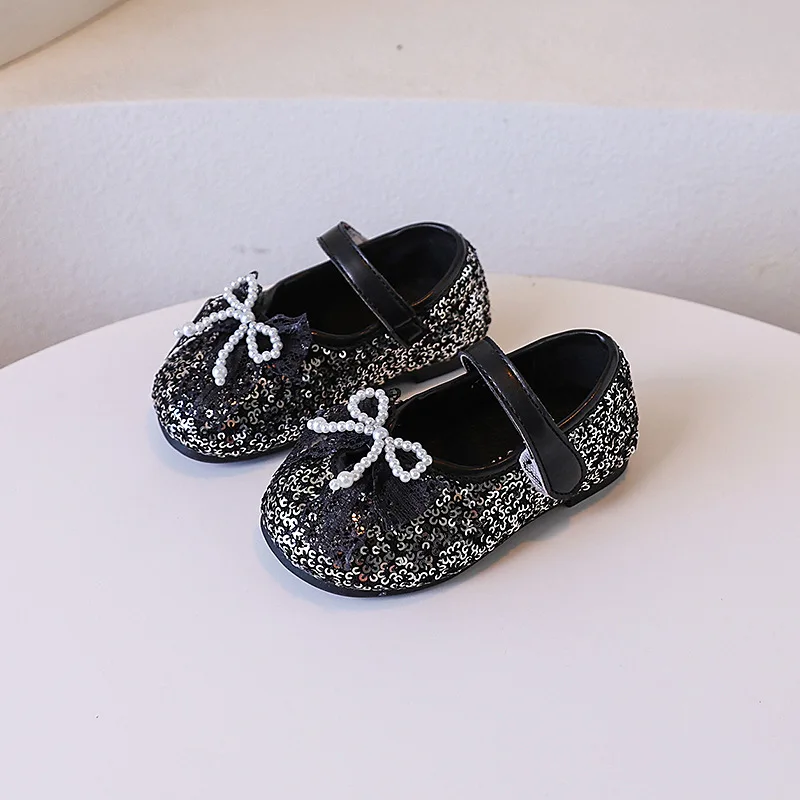 Girls Leather Shoes Sweet Sequins Princess Children's Flats Bowknot Wedding Party Kids Fashion Causal Ballet Shoes Spring Autumn