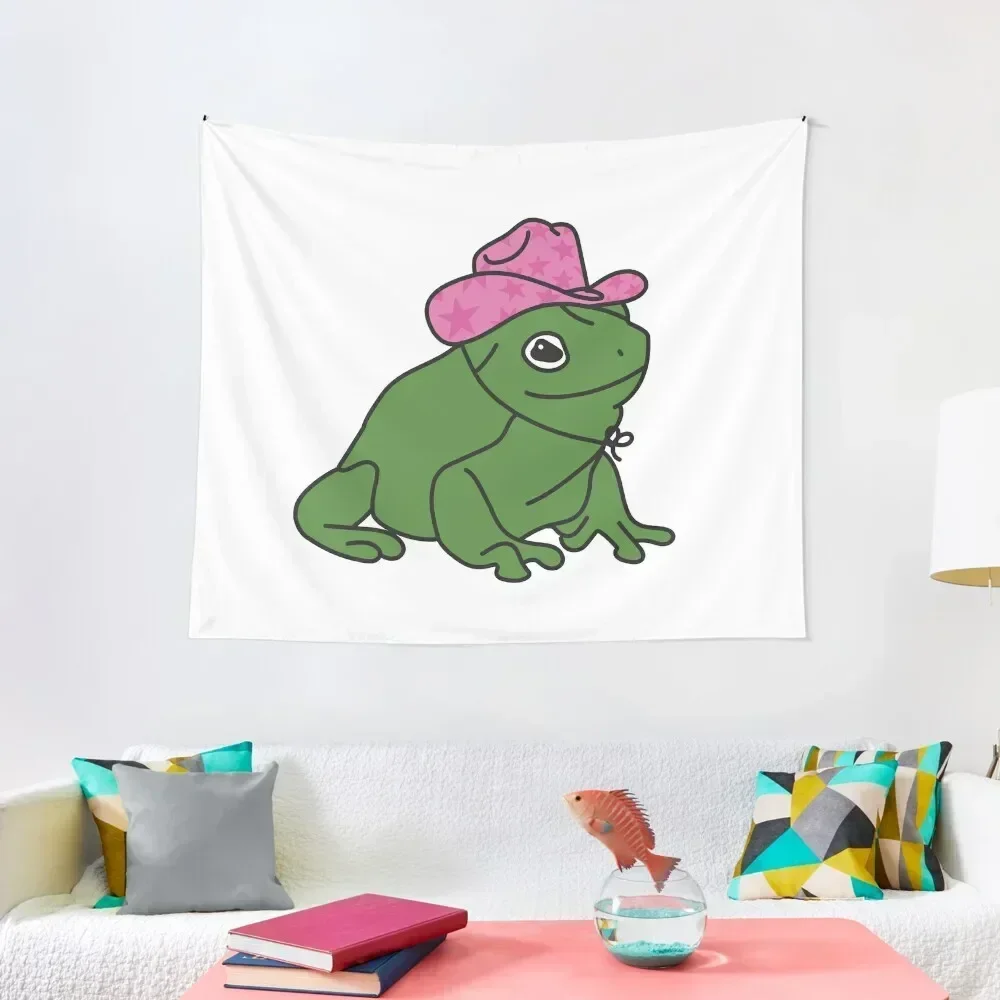 Frog With A Pink Cowboy Hat Tapestry Mushroom Decorative Paintings For Bedroom Room Decor Cute Tapestry