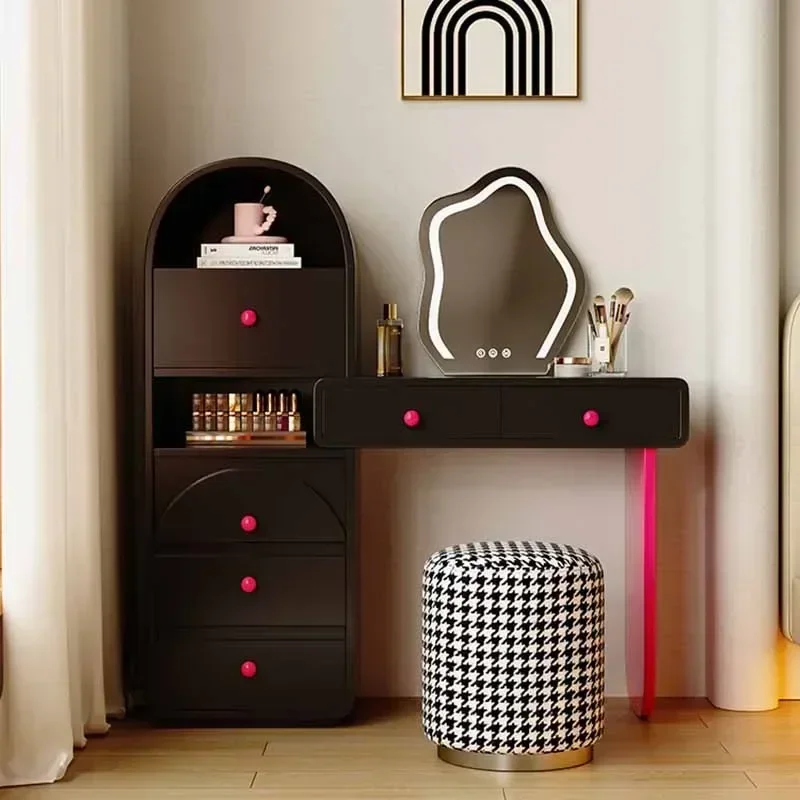 Storage Stool Vanity Table Mirrors Women Minimalist Jeweler Dresser Makeup Stand Tocador De Maquillaje Home Decoration Aesthetic