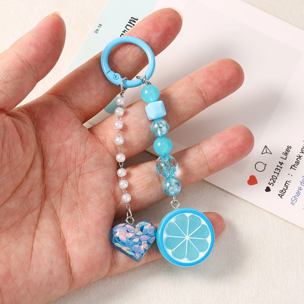 Modische Schlüsselanhänger mit Zitronenscheiben-Motiv, handgefertigte Perlen, Herzanhänger, Schlüsselringe für Damen und Herren, Autoschlüssel, Handtaschen-Schlüsselanhänger, DIY-Geschenke – Detail 2