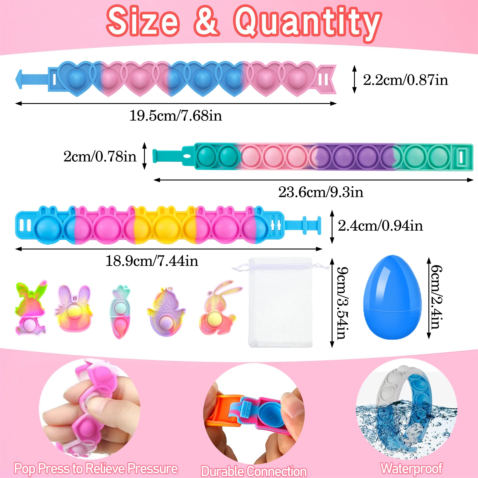 12-144Pcs Bunny Pop Bracelets Fidget Toy Rabbit Easter Day Gift for Kid Stress Relief Wristband Silicone Bracelet Birthday Favor