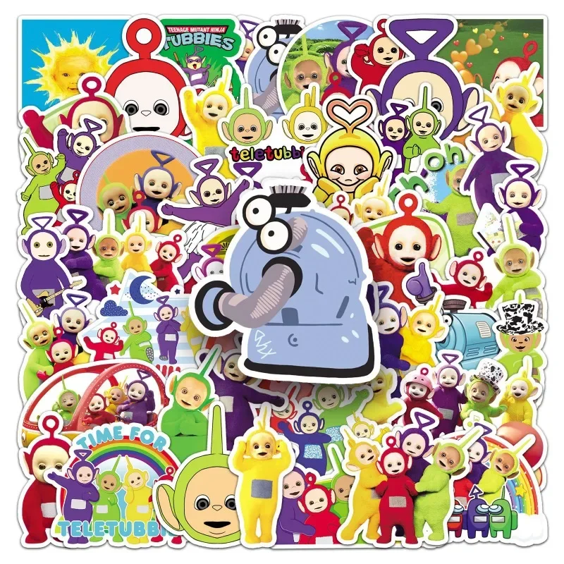 Autocollant de décoration Teletubbies, dessin animé mignon, tasse à eau, ordinateur portable, bagages, bureau, papeterie, planche à roulettes, réfrigérateur, 50 pièces