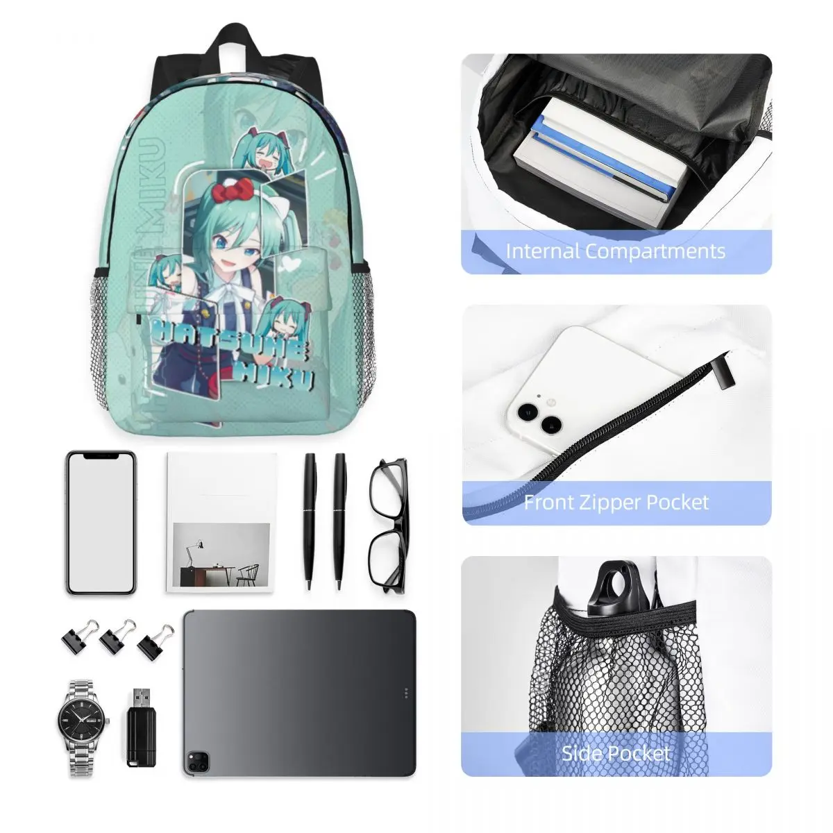 Hatsune Miku Bedrukte Lichtgewicht Casual Schooltas Voor School, Buiten, Winkelen, Kantoor 15Inch