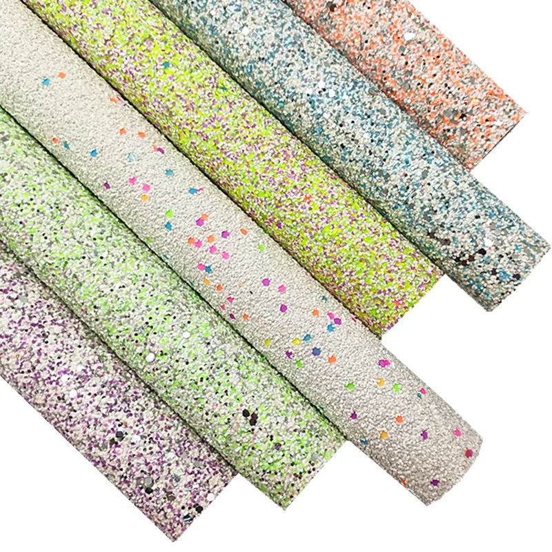 Mixed Colors Glitter Leather Sheets Glitter Fabric Chunky Glitter Vinyl Leather for Handmade Craft Bows Earring 8.2