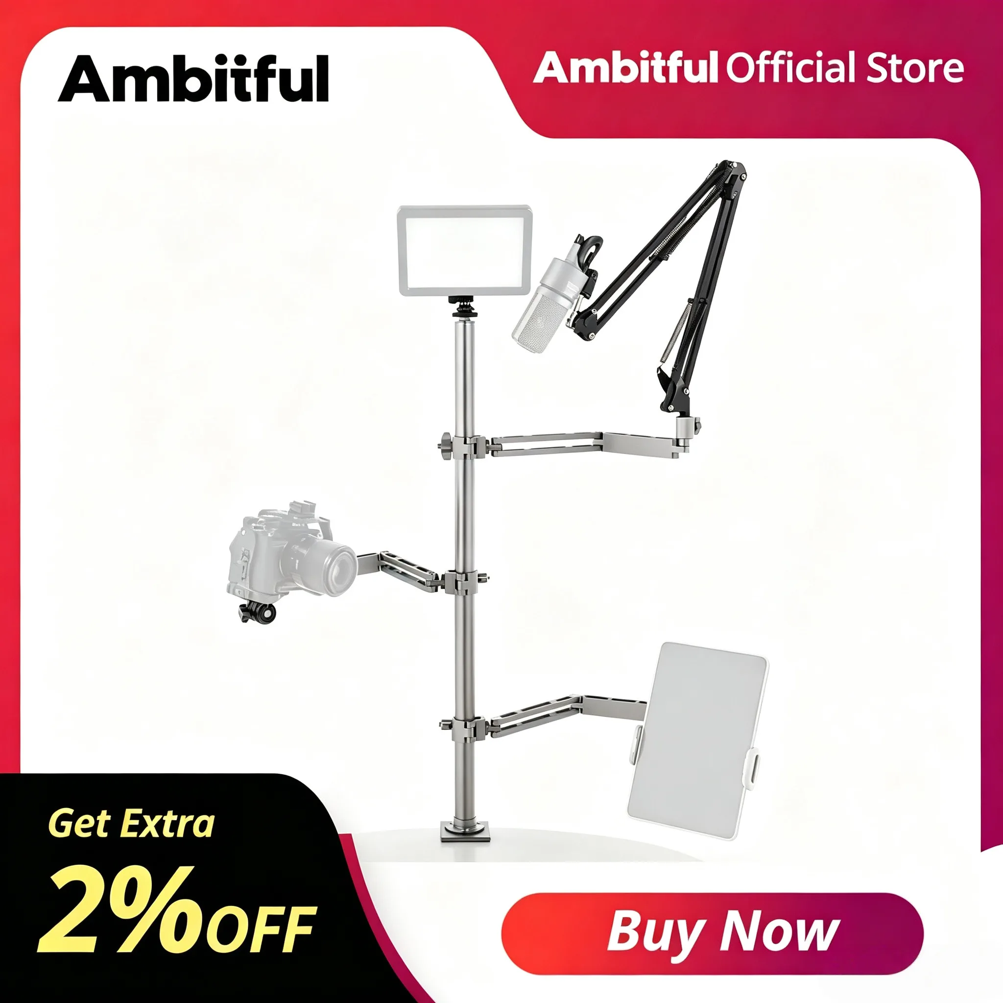 Support de sol Ambitful Gear Tree avec poteau de support et barre transversale, compatible avec les téléphones, les appareils photo reflex/hybrides, les micros, l'audio